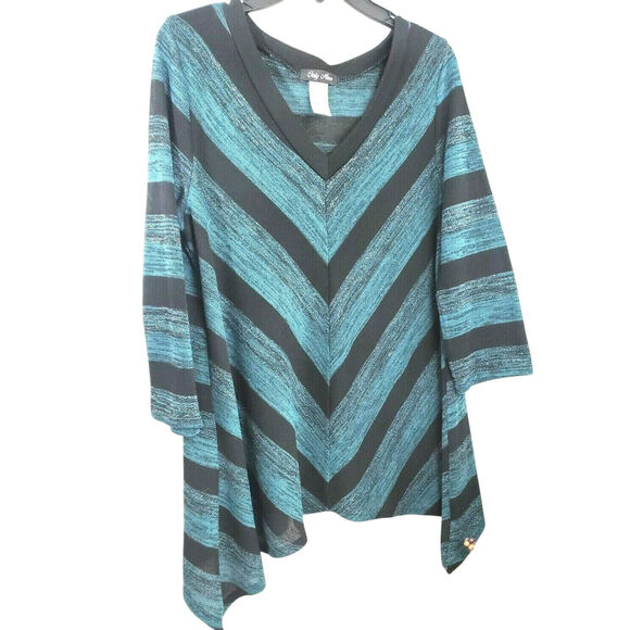 Y2k Only Nine Sweater Top XL Black V-Neck Sharkbite 3/4 Sleeve Shirt Womens Size - Picture 1 of 8